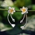 Lotus Fun Real 925 Sterling Silver Lotus Whispers Long Drop Earrings Dual Use Elegant Flower Earrings for Women Fine Jewelry
