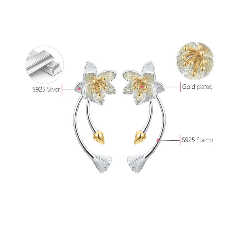 Lotus Fun Real 925 Sterling Silver Lotus Whispers Long Drop Earrings Dual Use Elegant Flower Earrings for Women Fine Jewelry