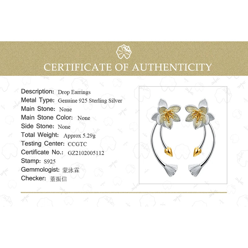 Lotus Fun Real 925 Sterling Silver Lotus Whispers Long Drop Earrings Dual Use Elegant Flower Earrings for Women Fine Jewelry