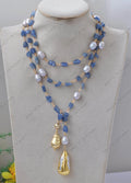 MTC·STAR Z13609 48" 32mm Blue Kyanites Chain Gray Rice Pearl Necklace White Tower Pearl Pendant Custom Jewelry