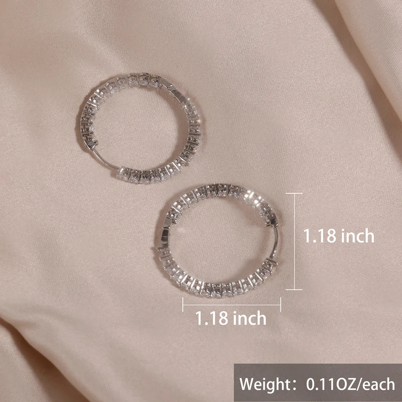 Classic New Silver Color Round Circle Luminous Cubic Zirconia Stud Earrings for Women Hypoallergenic Earrings Jewelry