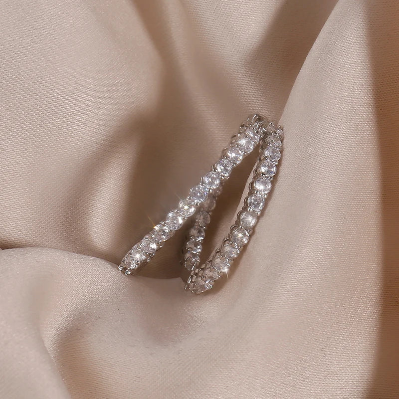 Classic New Silver Color Round Circle Luminous Cubic Zirconia Stud Earrings for Women Hypoallergenic Earrings Jewelry