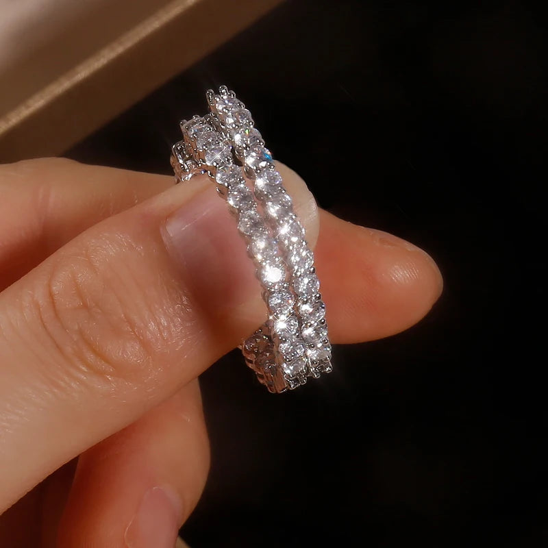 Classic New Silver Color Round Circle Luminous Cubic Zirconia Stud Earrings for Women Hypoallergenic Earrings Jewelry