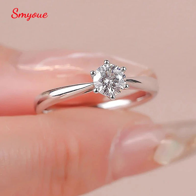 Smyoue 0.3/0.5/0.8/1/2/3CT Certified Moissanite Wedding Rings for Women Sparkling Gemstone 100% 925 Sterling Silver Jewelry