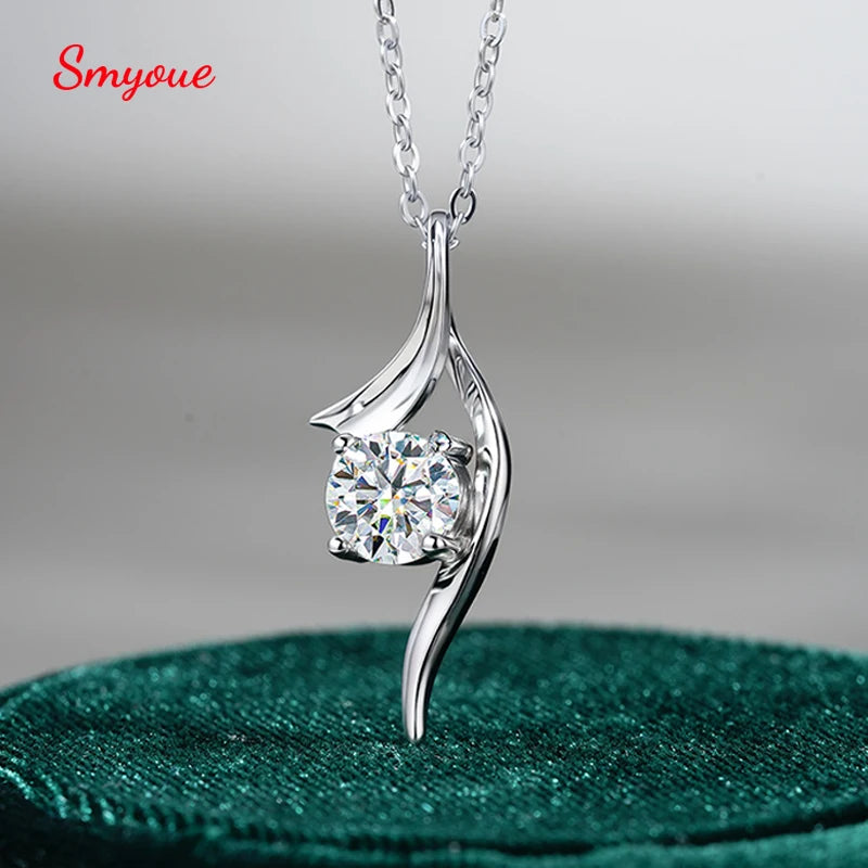 Smyoue 1CT Solitaire Certified Moissanite Pendant Necklace for Women Classic Bridal Jewelry 100% Pure 925 Silver Chain Wholesale
