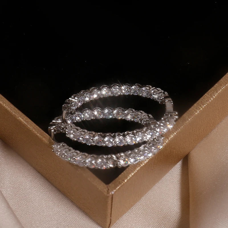 Classic New Silver Color Round Circle Luminous Cubic Zirconia Stud Earrings for Women Hypoallergenic Earrings Jewelry
