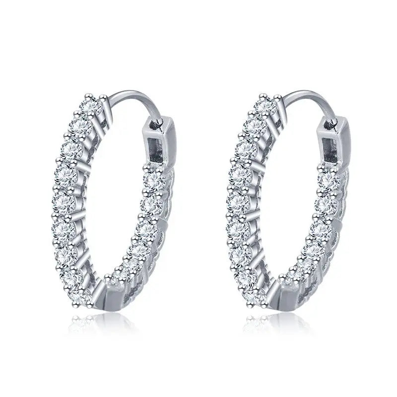 Classic New Silver Color Round Circle Luminous Cubic Zirconia Stud Earrings for Women Hypoallergenic Earrings Jewelry