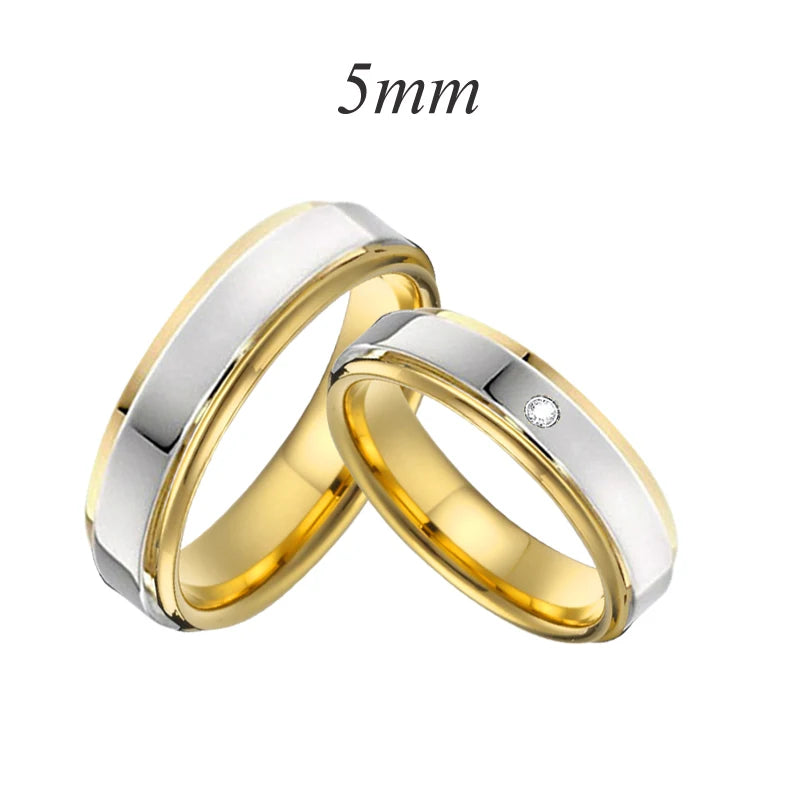 High Quality Western Italian Korean 18k Gold Plated Stainless Steel Jewelry Wedding Rings Couple Sets For Men And Women